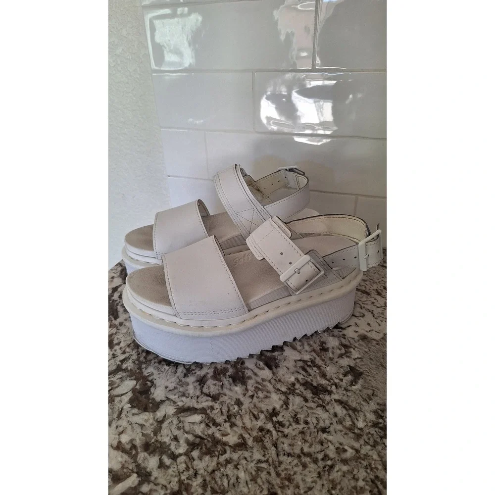 Dr. Martens Voss Quad White Leather Platform Sandals Womens 5 Chunky Buckle